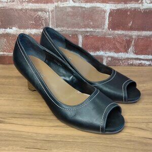 Aerosoles Wedges Womens Size 8.5 Comfy Easy On Wedged Heels Black Leather